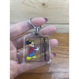 Vtg Walt Disney World Mickey Mouse 2 Sided Acrylic Keychain Made In Hong Kong